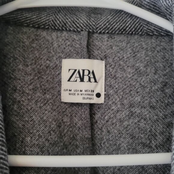 ZARA Women's Gray Herringbone Open Front Blazer Coat- M - Picture 9 of 10